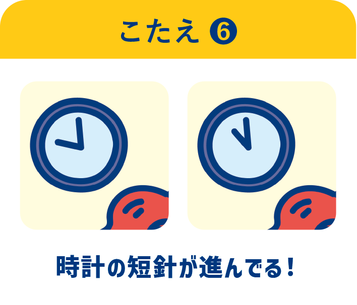 こたえ ❻　時計の短針が進んでる！